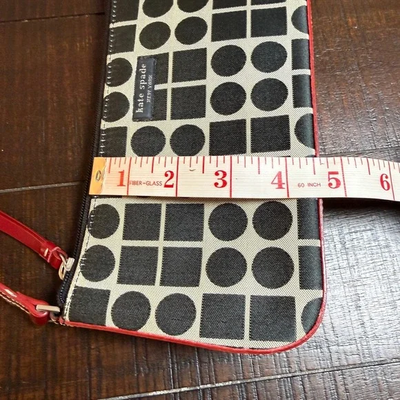 Y2K Baguette Shoulder Bag Black White Geometric Print Red Trim Mini Purse - Picture 5 of 12